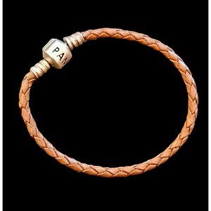 Pandora 925 Sterling Silver Ale Brown Leather Cord Bracelet 6.5"